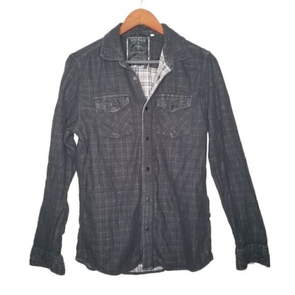 GUESS Black Double Gauzy Button Up Long Sleeve - Picture 1 of 4
